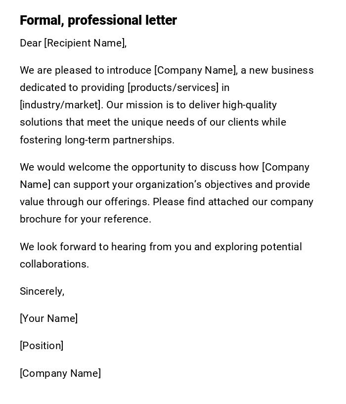 Formal, professional letter Formal, professional letter