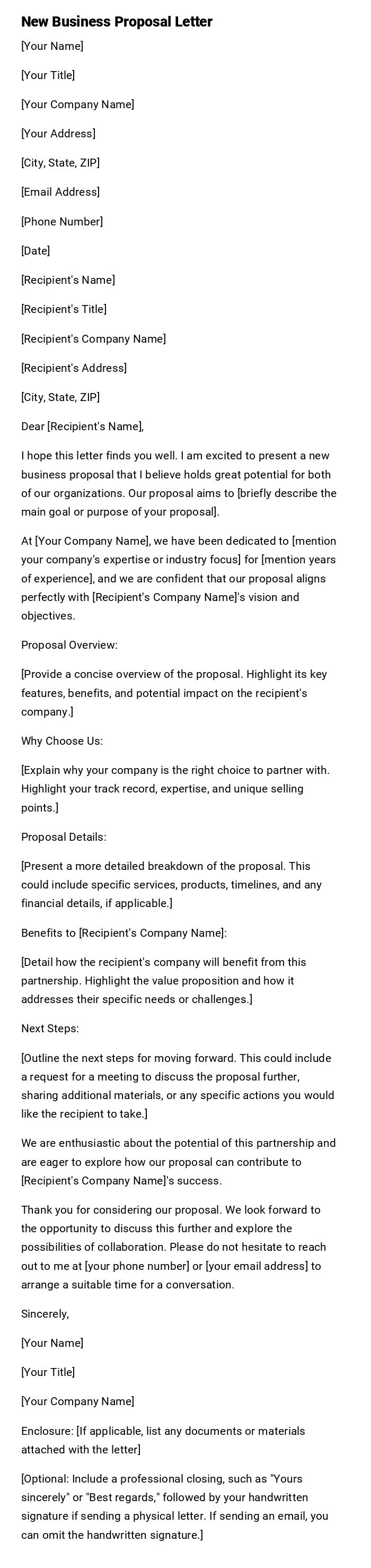 New Business Proposal Letter