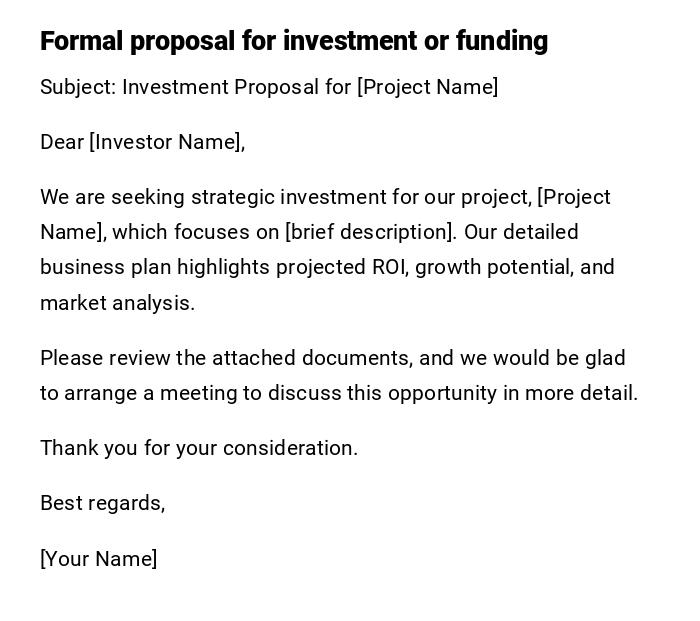 Formal proposal for investment or funding Formal proposal for investment or funding