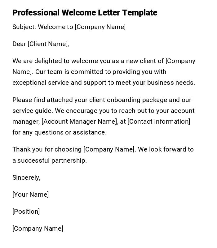 Professional Welcome Letter Template