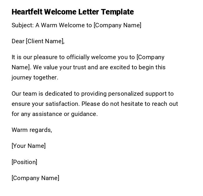 Heartfelt Welcome Letter Template