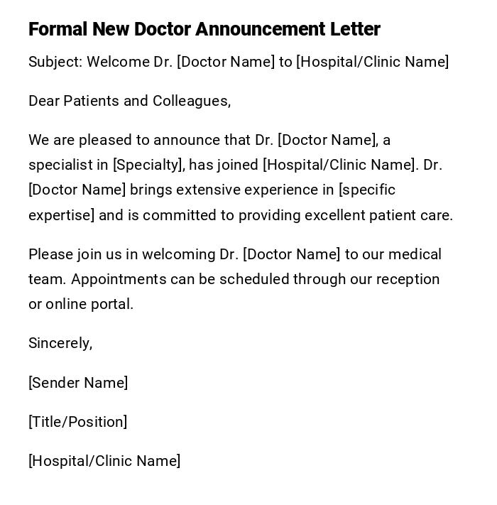 Formal New Doctor Announcement Letter Formal New Doctor Announcement Letter