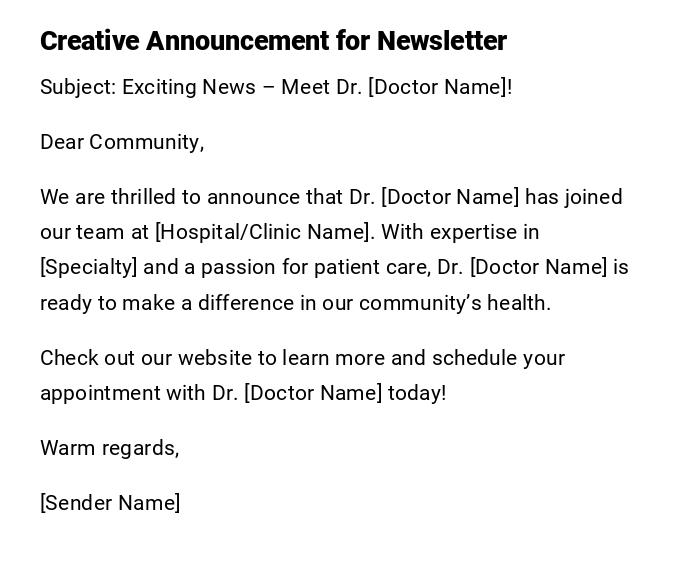 Creative Announcement for Newsletter Creative Announcement for Newsletter