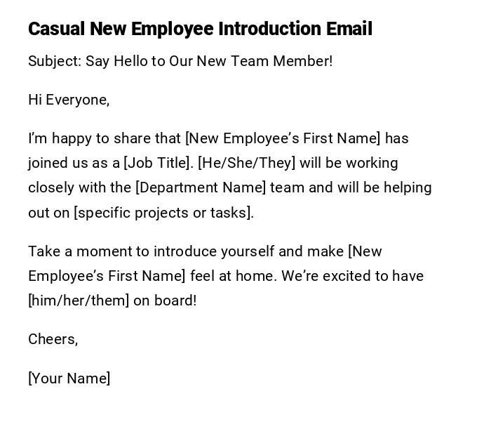 Casual New Employee Introduction Email Casual New Employee Introduction Email