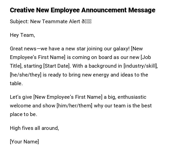 Creative New Employee Announcement Message Creative New Employee Announcement Message
