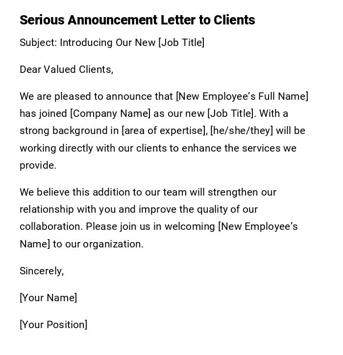 Serious Announcement Letter to Clients Serious Announcement Letter to Clients