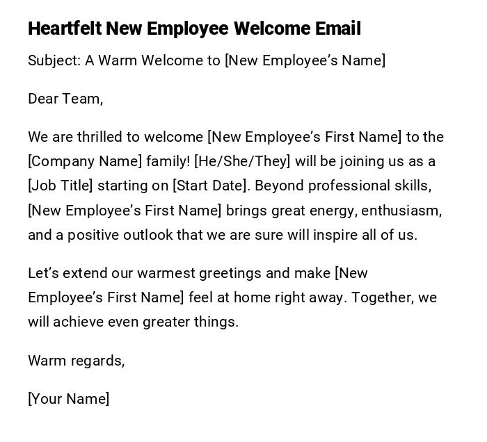 Heartfelt New Employee Welcome Email Heartfelt New Employee Welcome Email