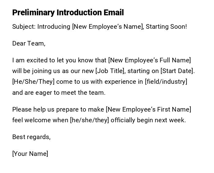 Preliminary Introduction Email Preliminary Introduction Email