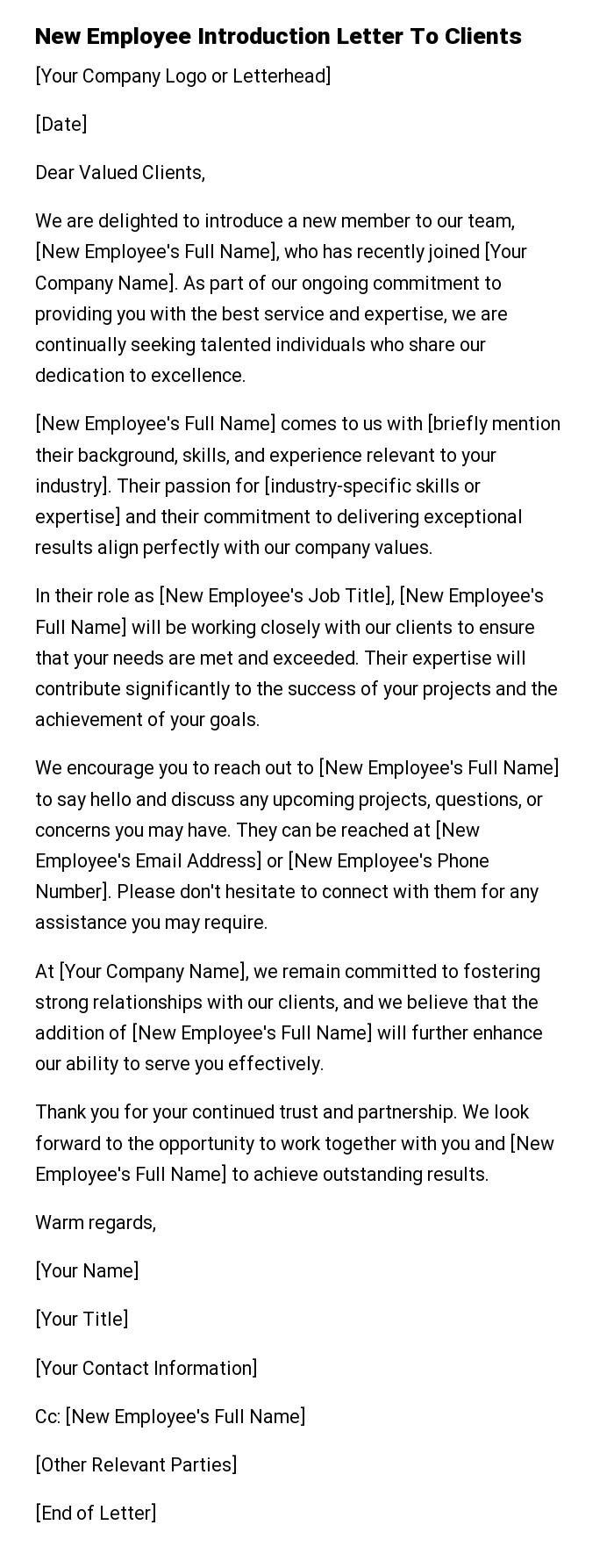 New Employee Introduction Letter To Clients