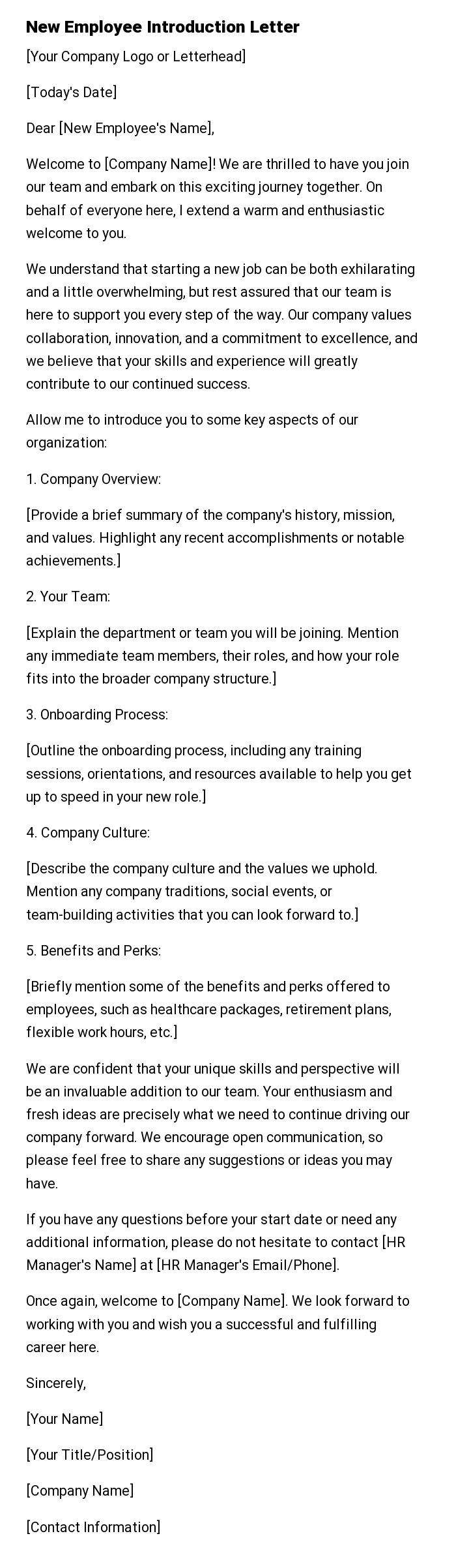 New Employee Introduction Letter