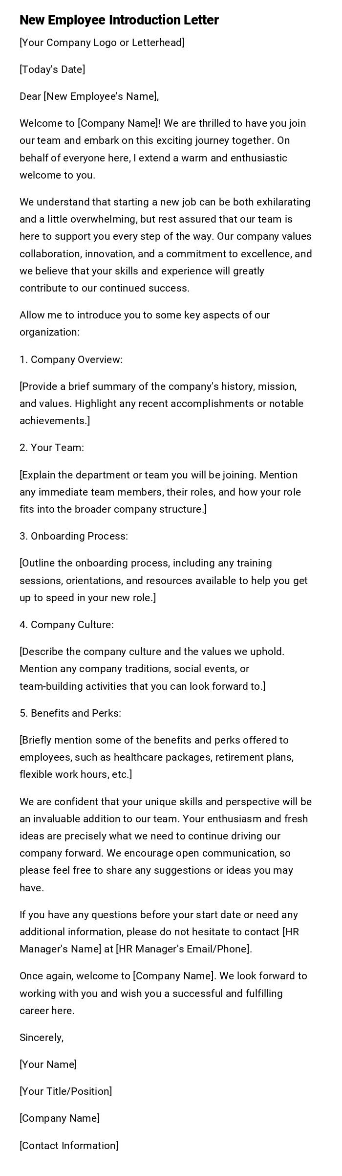 New Employee Introduction Letter