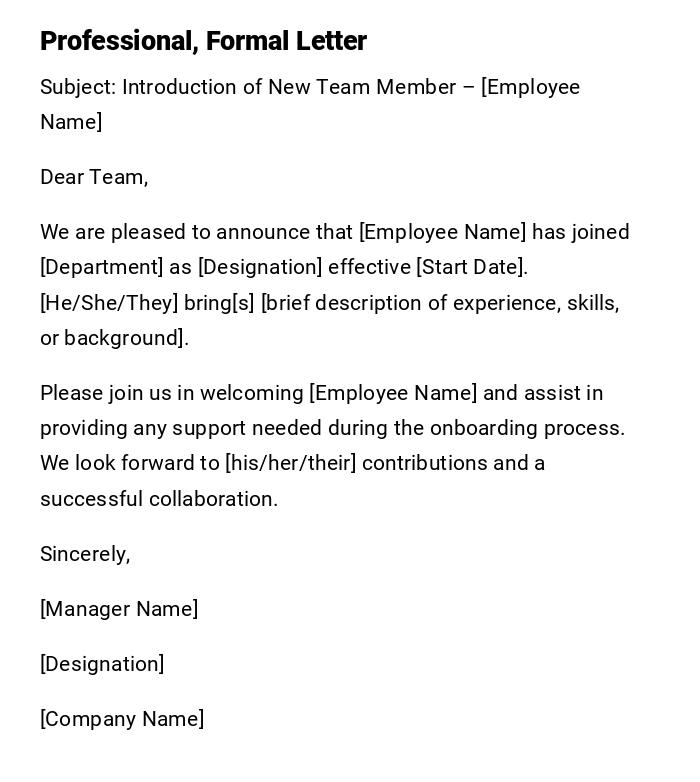 Professional, Formal Letter Professional, Formal Letter