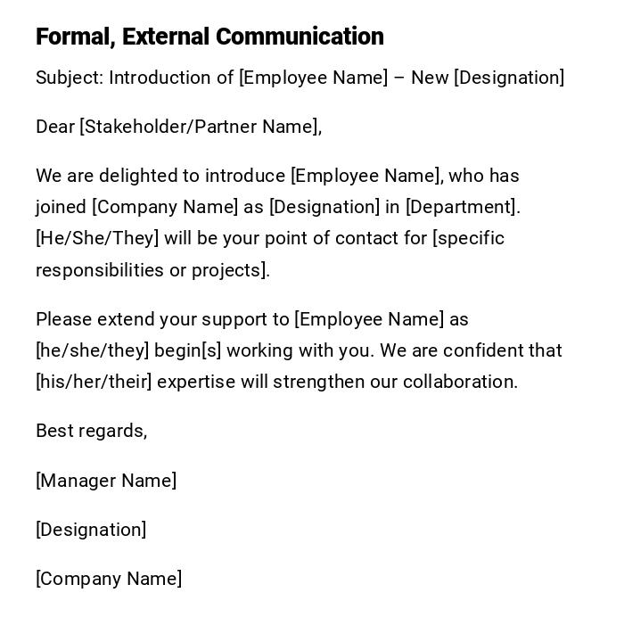 Formal, External Communication Formal, External Communication