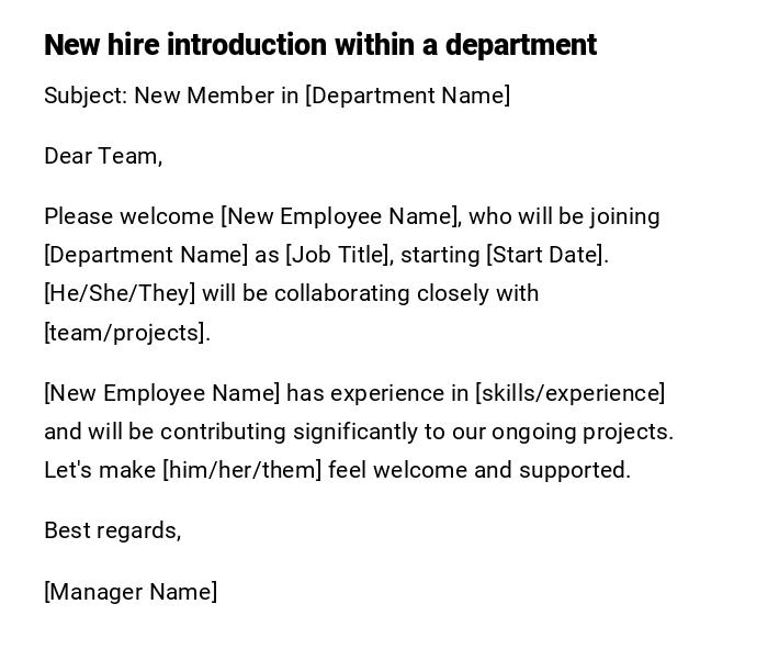 New hire introduction within a department New hire introduction within a department