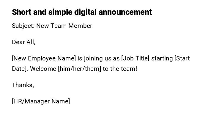 Short and simple digital announcement Short and simple digital announcement