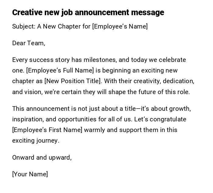 Creative new job announcement message Creative new job announcement message
