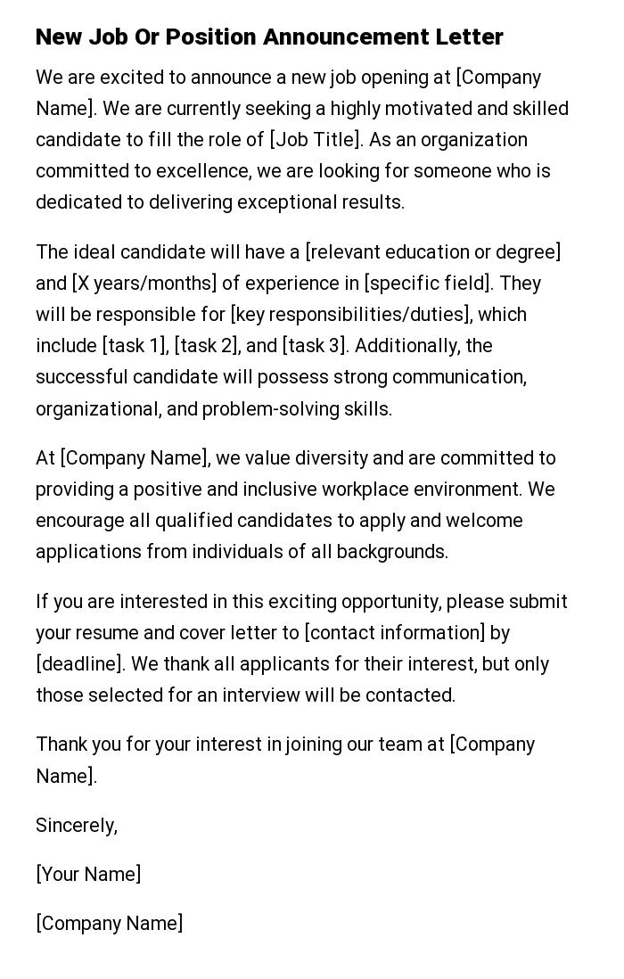 New Job Or Position Announcement Letter