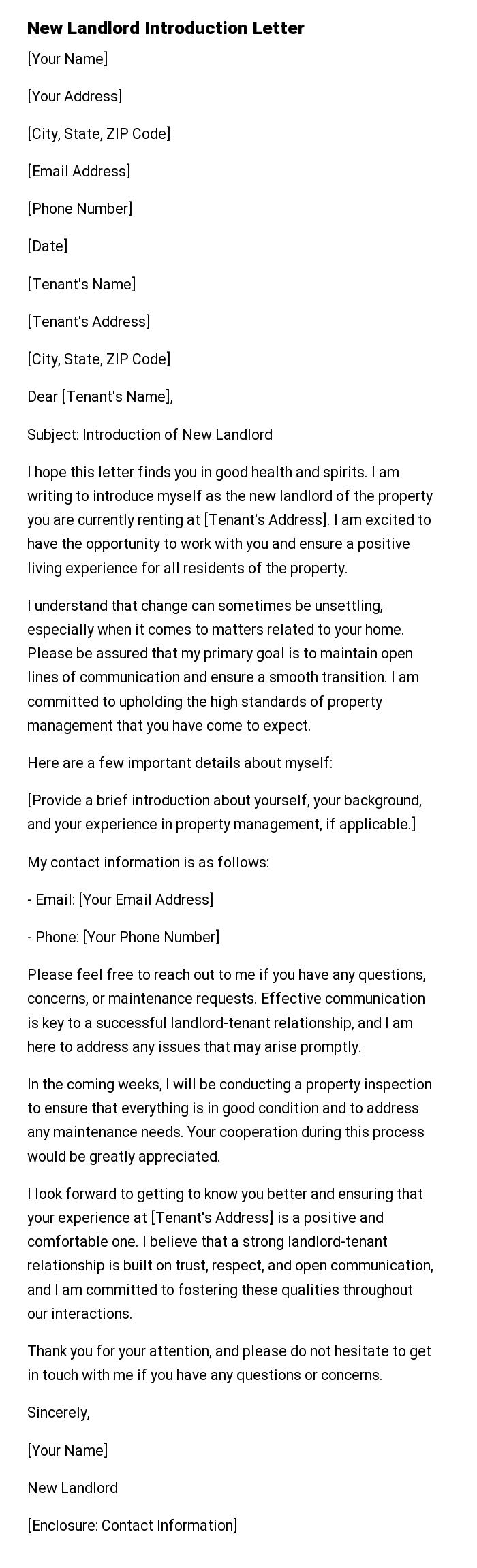 New Landlord Introduction Letter