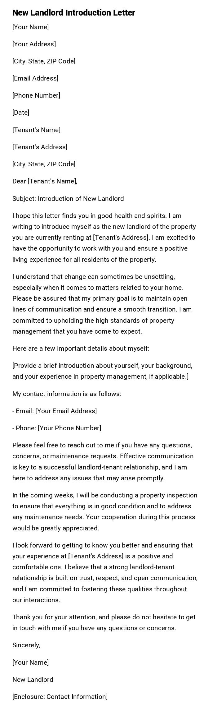 New Landlord Introduction Letter