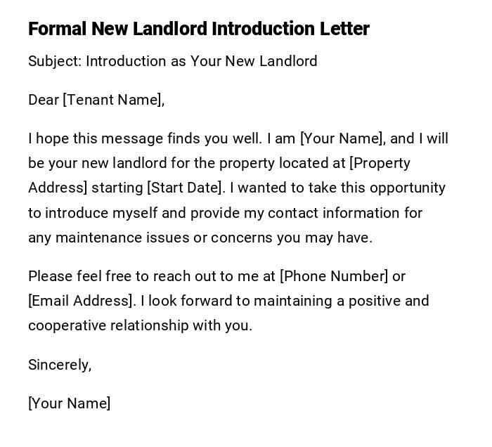 Formal New Landlord Introduction Letter Formal New Landlord Introduction Letter