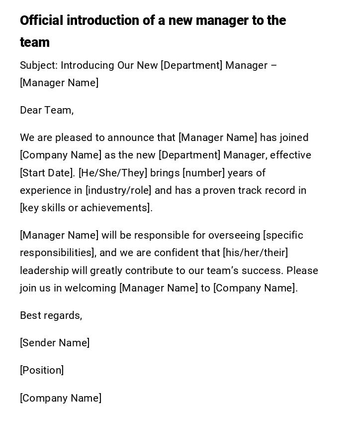 Official introduction of a new manager to the team Official introduction of a new manager to the team