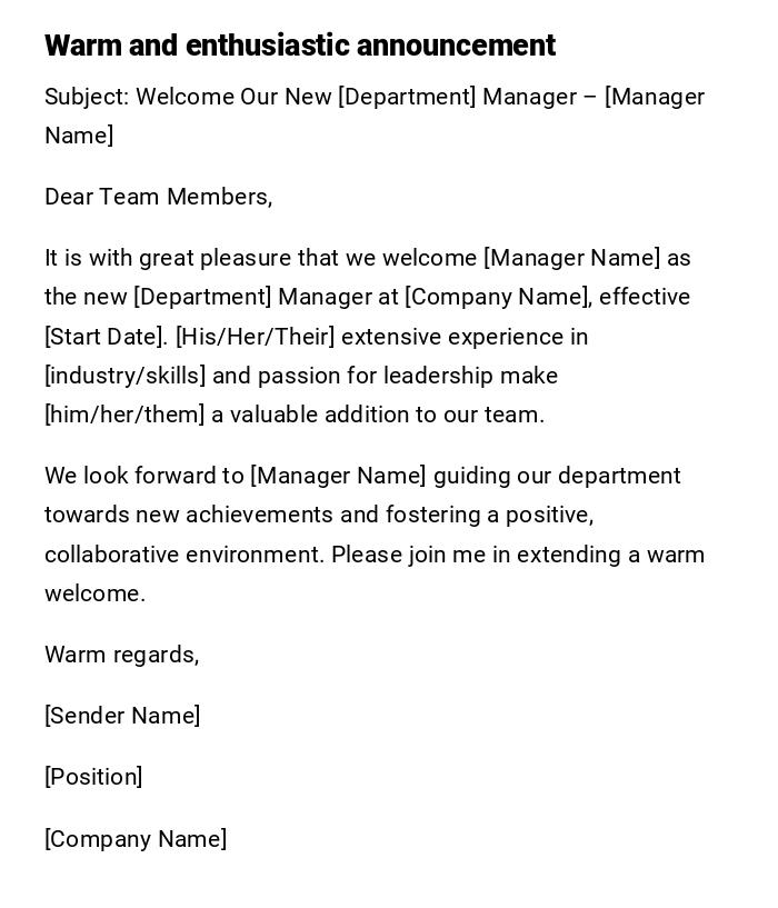 Warm and enthusiastic announcement Warm and enthusiastic announcement
