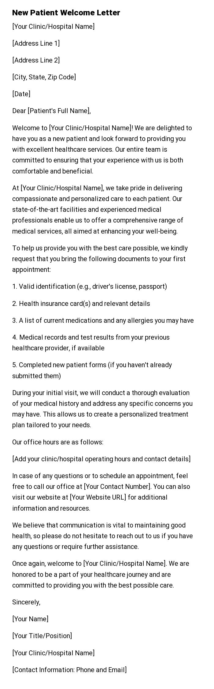 New Patient Welcome Letter