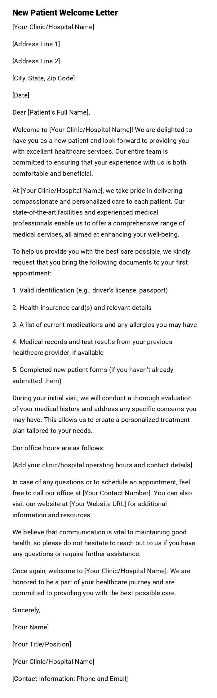 New Patient Welcome Letter