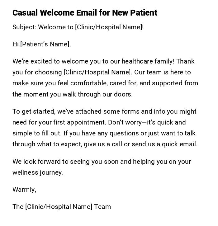 Casual Welcome Email for New Patient
