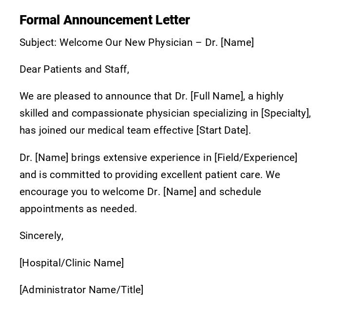 Formal Announcement Letter Formal Announcement Letter