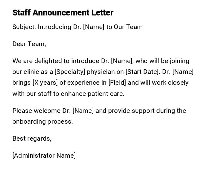Staff Announcement Letter Staff Announcement Letter
