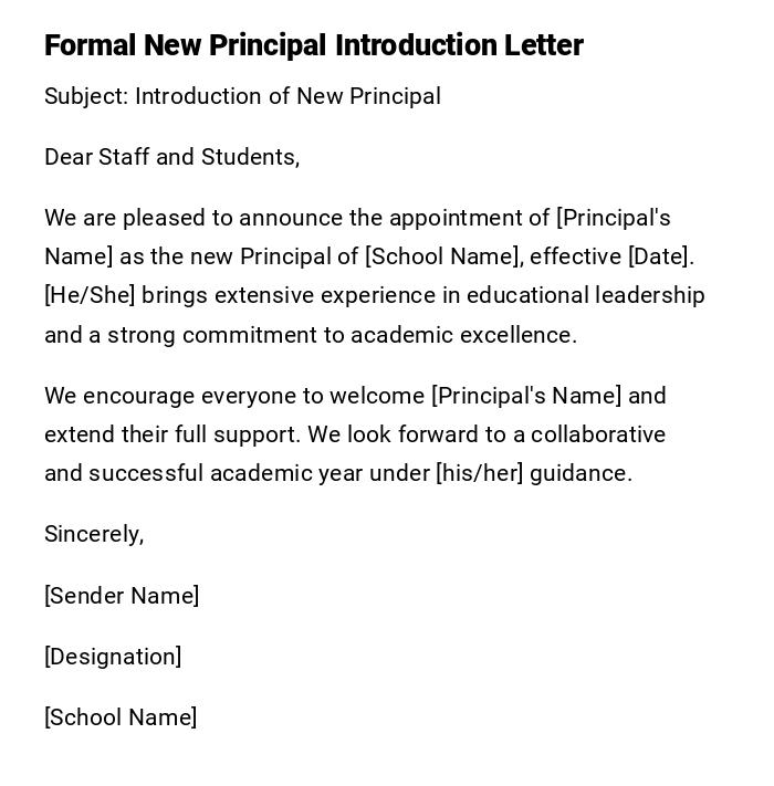 Formal New Principal Introduction Letter Formal New Principal Introduction Letter