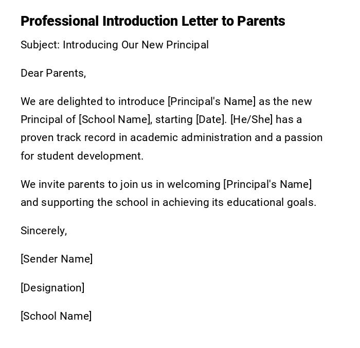 Professional Introduction Letter to Parents Professional Introduction Letter to Parents