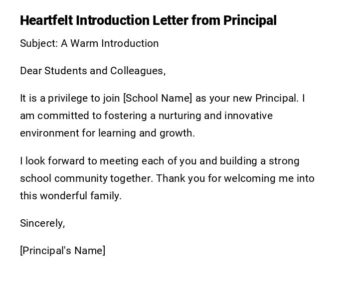 Heartfelt Introduction Letter from Principal Heartfelt Introduction Letter from Principal