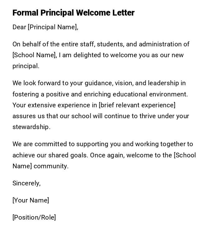Formal Principal Welcome Letter