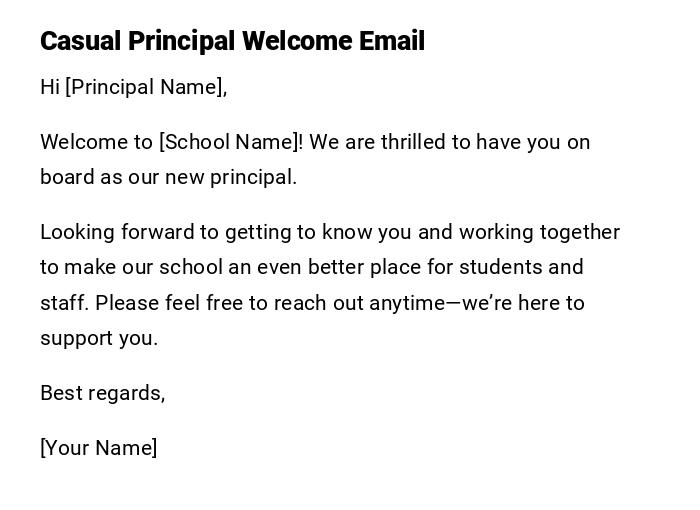 Casual Principal Welcome Email
