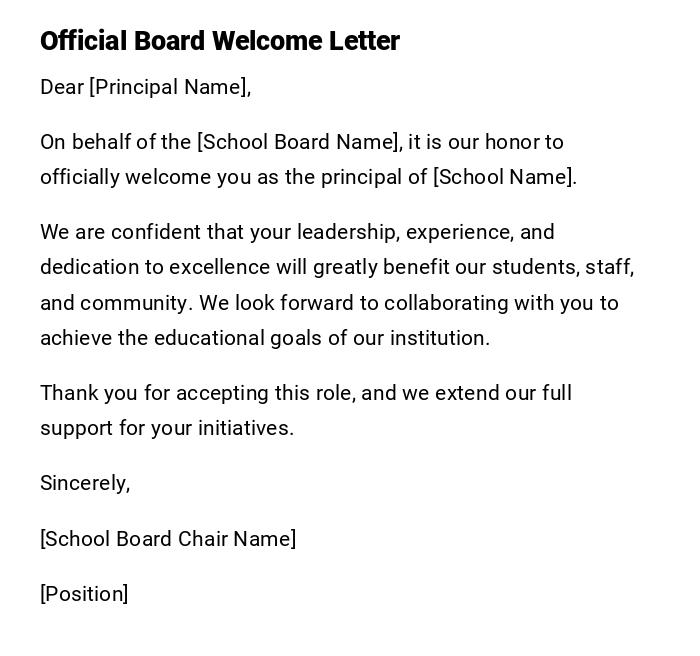 Official Board Welcome Letter