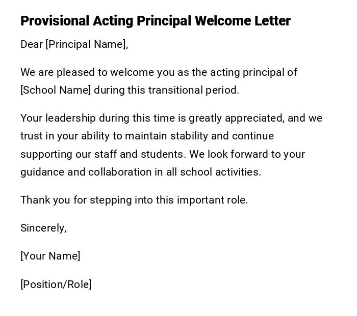 Provisional Acting Principal Welcome Letter