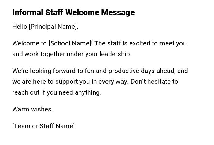 Informal Staff Welcome Message