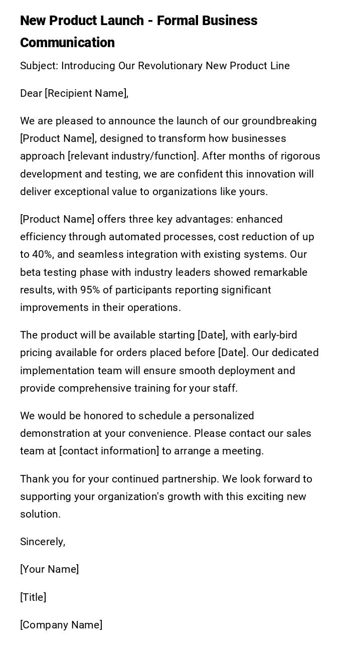 New Product Launch - Formal Business Communication New Product Launch - Formal Business Communication