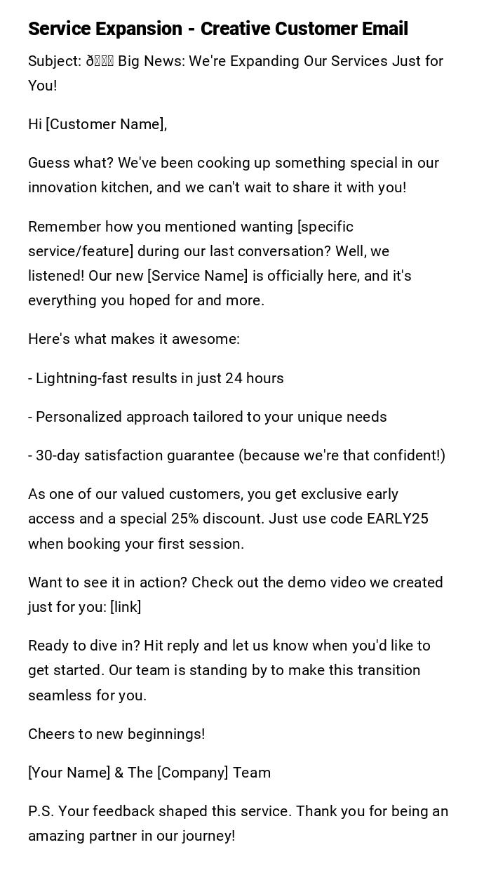 Service Expansion - Creative Customer Email Service Expansion - Creative Customer Email