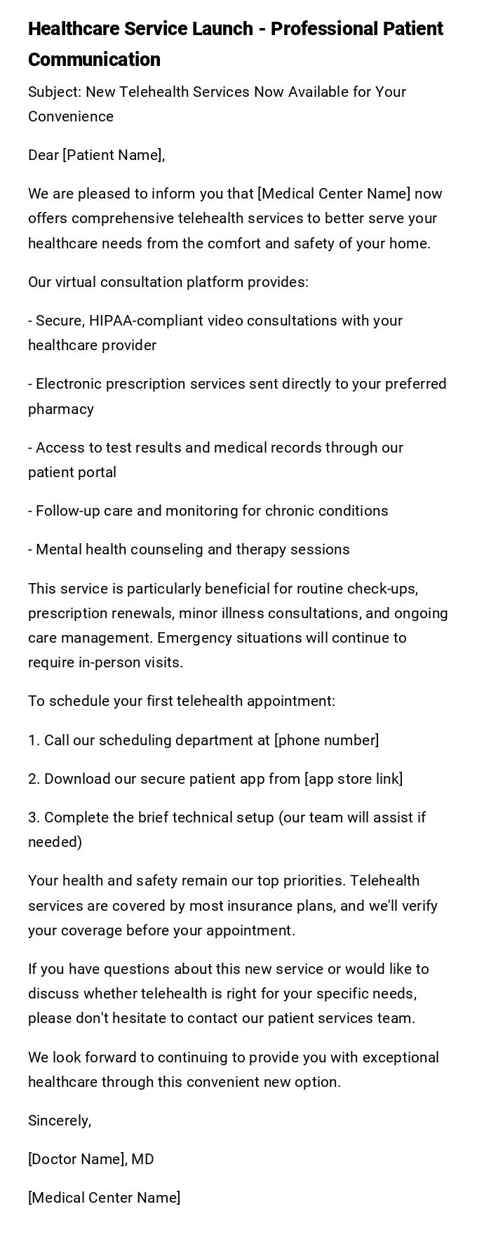 Healthcare Service Launch - Professional Patient Communication Healthcare Service Launch - Professional Patient Communication