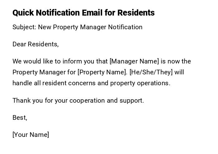 Quick Notification Email for Residents Quick Notification Email for Residents