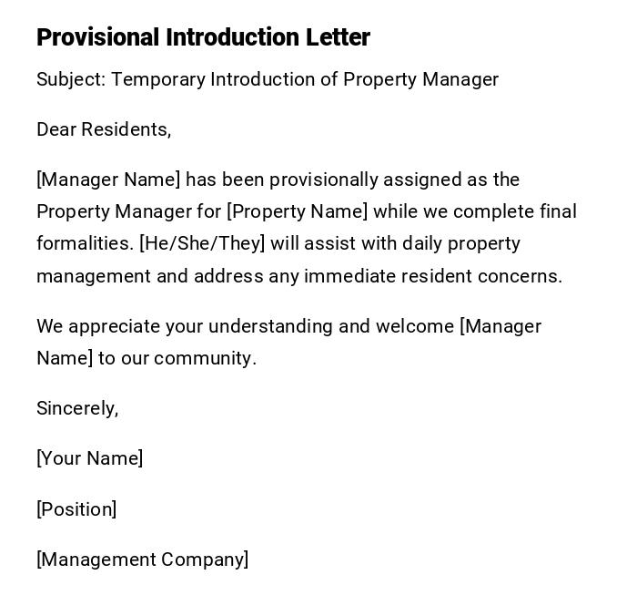 Provisional Introduction Letter Provisional Introduction Letter