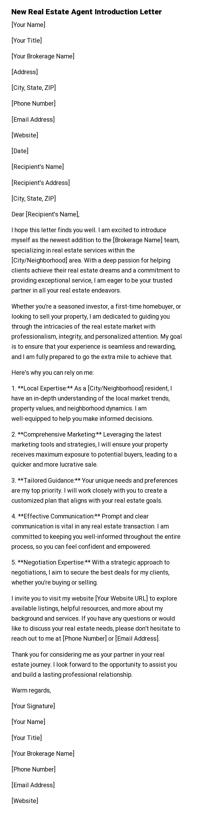 New Real Estate Agent Introduction Letter