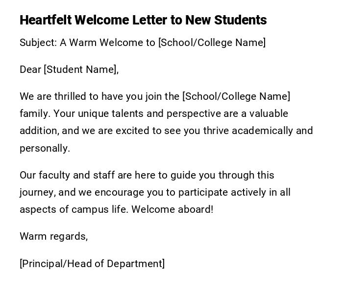Heartfelt Welcome Letter to New Students