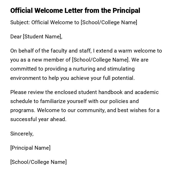 Official Welcome Letter from the Principal