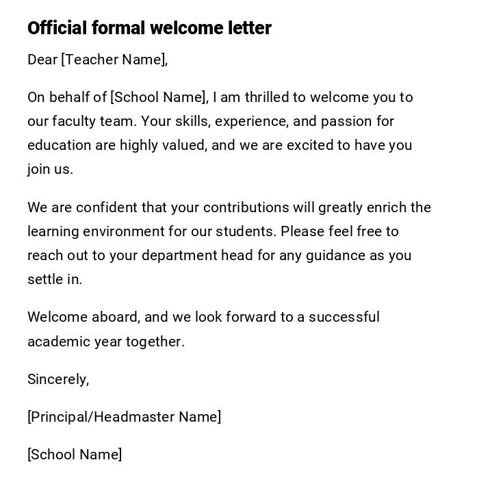 Official formal welcome letter Official formal welcome letter
