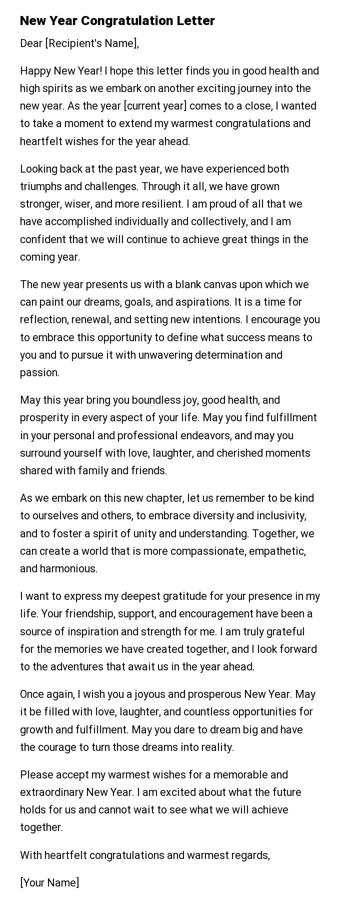 New Year Congratulation Letter
