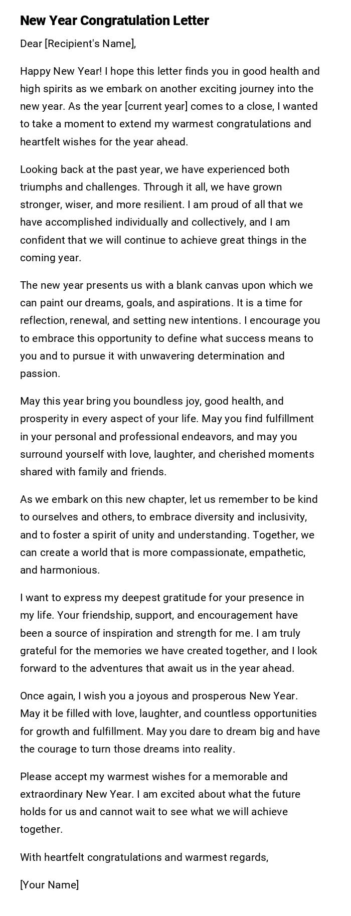 New Year Congratulation Letter